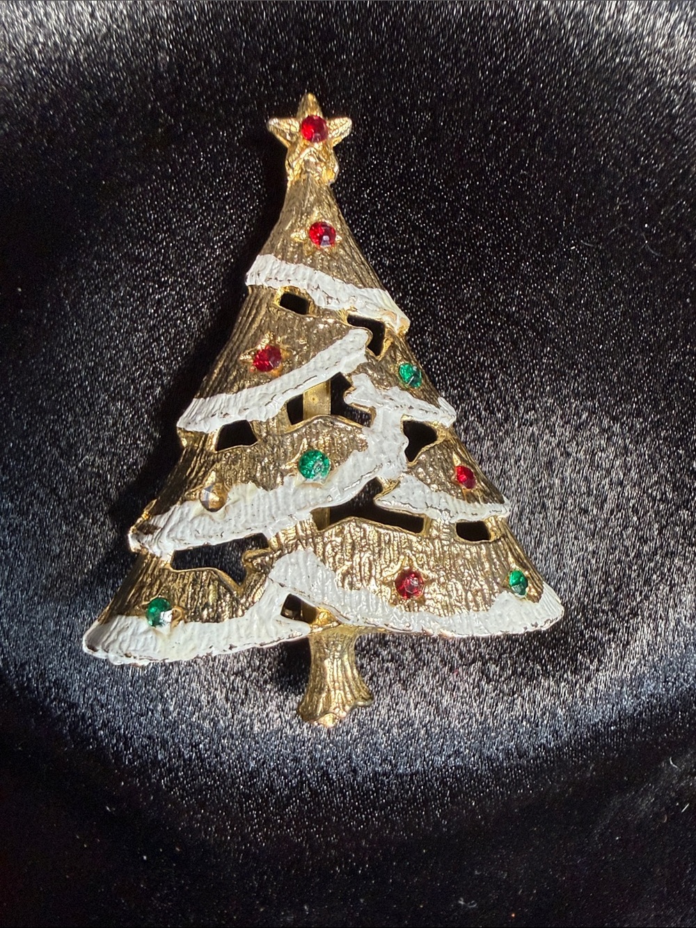 Gold-Tone Christmas Tree Pin with Red & Green Accents